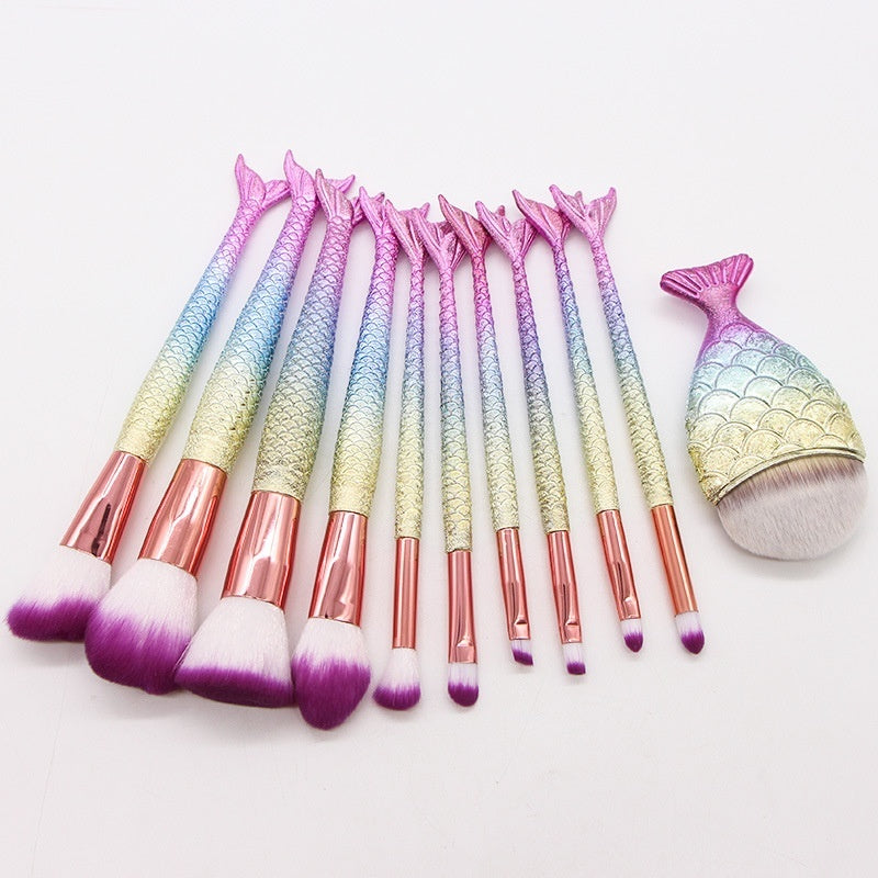 10 Mermaid Makeup Brushes Suit Beauty Tools Hot Selling Product Makeup Brushes Combination